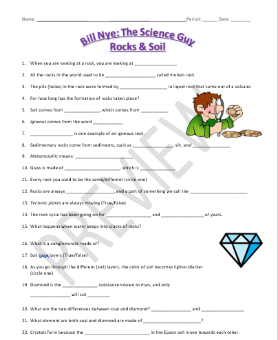 Rocks and Soil: Bill Nye Worksheet for Earth Science