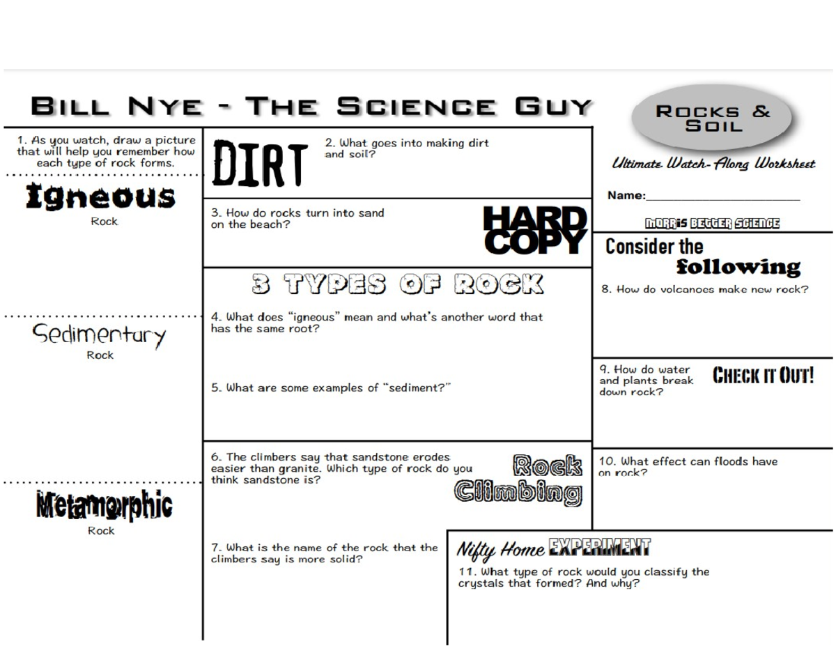 Rocks and Soil: Bill Nye Worksheet for Earth Science